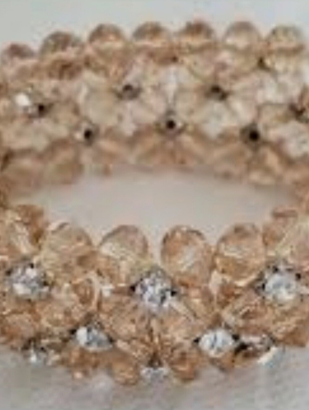 Peach Faceted Glass Beads w/Prong Set Rhinestone Center Stretch Bracelet/